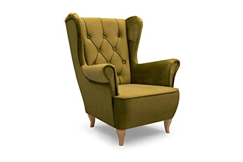 mb-moebel Fauteuil à Oreilles Fauteuil TV Relax Fauteuil d'allaitement pour Chambre, Salon ou Chambre de bébé - Velours - 124x75x85cm - VIVALDO (Olive)
