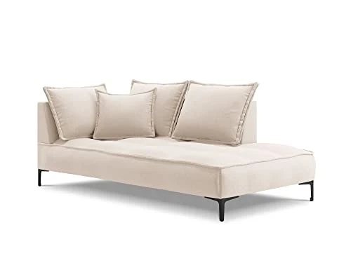 MICADONI - Méridienne d'angle Droit Marram - Pieds Métal Chromé Noir - 2 Places - Tissu Structurel - Beige Clair