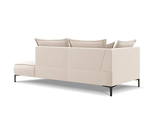 MICADONI - Méridienne d'angle Droit Marram - Pieds Métal Chromé Noir - 2 Places - Tissu Structurel - Beige Clair