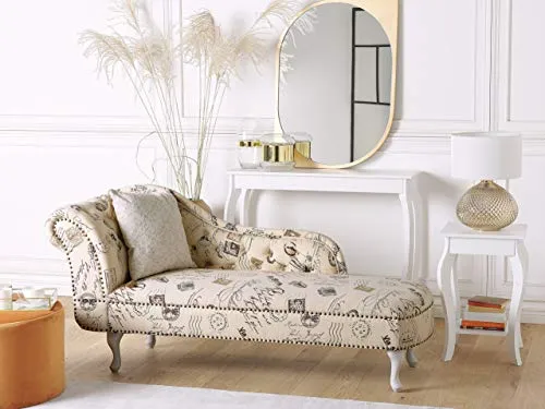 Beliani Chaise Longue Côté Gauche Méridienne en Tissu Imprimé Beige Style Elégant Nimes