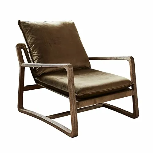 Loberon® Fauteuil Jowna en coton, mousse, bois de chêne, 67/76/95 cm, vert/marron
