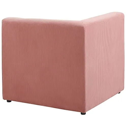 Beliani Canapé Paoramique Modulable 6 Places avec Pouf Ottoman en Velours Côtelé Rose Look Tendance et Matières de Qualité pour Salon Moderne