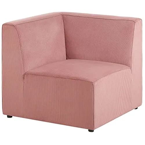 Beliani Canapé Paoramique Modulable 6 Places avec Pouf Ottoman en Velours Côtelé Rose Look Tendance et Matières de Qualité pour Salon Moderne