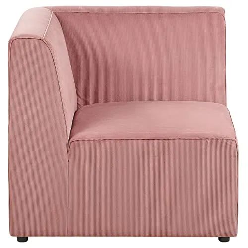 Beliani Canapé Paoramique Modulable 6 Places avec Pouf Ottoman en Velours Côtelé Rose Look Tendance et Matières de Qualité pour Salon Moderne