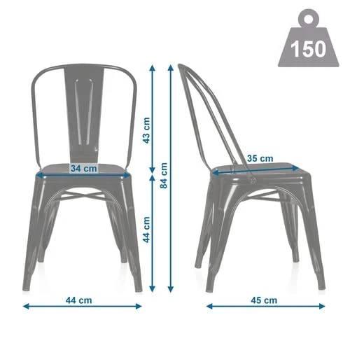 hjh OFFICE 645050 Chaise bistrot VANTAGGIO Comfort Métal Bleu Ciel, Chaise au Style Industriel, empilable