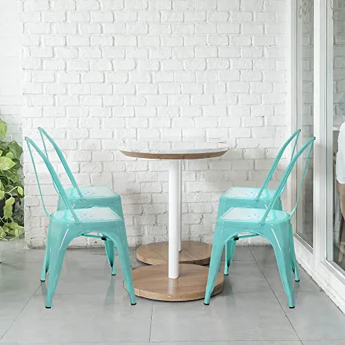 hjh OFFICE 645050 Chaise bistrot VANTAGGIO Comfort Métal Bleu Ciel, Chaise au Style Industriel, empilable