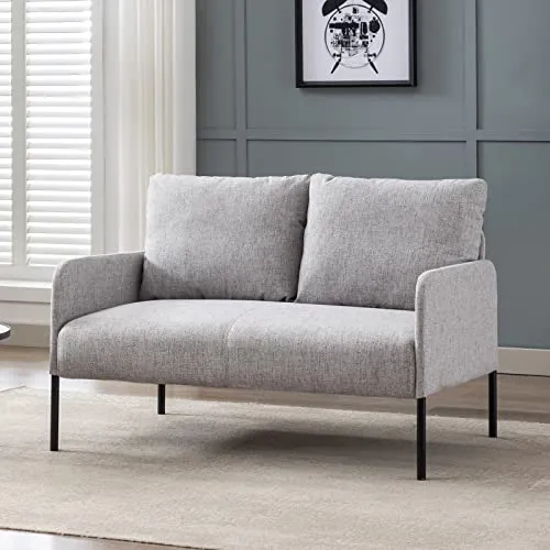 Wahson Canapé 2 Places en Lin Moderne Sofa Revêtement Tissu avec Rembourrage épais pour Salle/Chambre/Bureau/Appartement/dortoir, Gris
