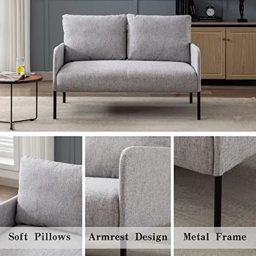 Wahson Canapé 2 Places en Lin Moderne Sofa Revêtement Tissu avec Rembourrage épais pour Salle/Chambre/Bureau/Appartement/dortoir, Gris