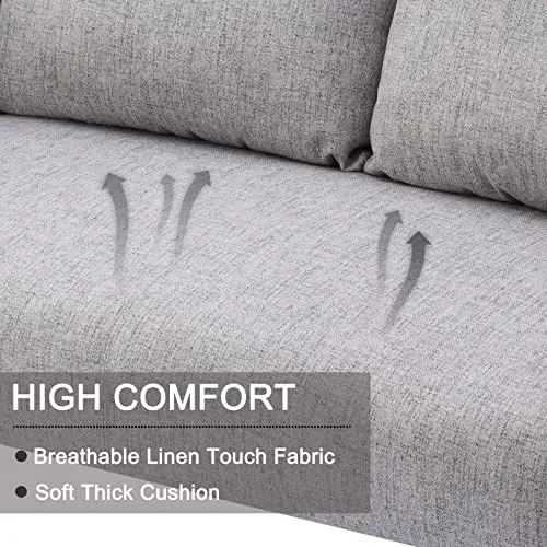 Wahson Canapé 2 Places en Lin Moderne Sofa Revêtement Tissu avec Rembourrage épais pour Salle/Chambre/Bureau/Appartement/dortoir, Gris