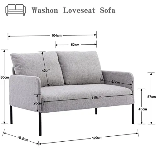 Wahson Canapé 2 Places en Lin Moderne Sofa Revêtement Tissu avec Rembourrage épais pour Salle/Chambre/Bureau/Appartement/dortoir, Gris