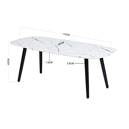 MEUBLE COSY Table Basse Salon en Marbre Ovale Meuble de Rangement Design Bout de canapé Moderne Armature en métal, 110x50x40cm