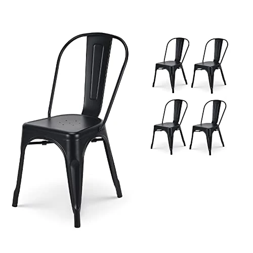 Kosmi - Lot de 4 chaises en métal Noir Mat - Style Industriel