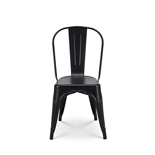 Kosmi - Lot de 4 chaises en métal Noir Mat - Style Industriel