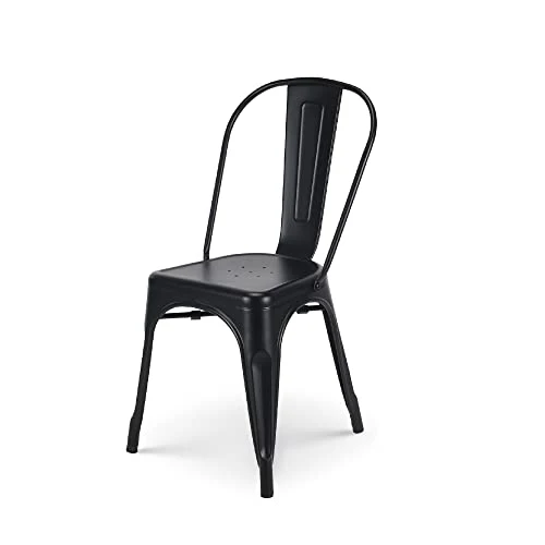 Kosmi - Lot de 4 chaises en métal Noir Mat - Style Industriel