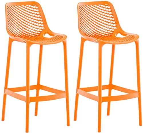 CLP Lot De 2 Tabourets de Bar Air en Plastique I Chaise Haute Intérieur Extérieur avec Dossier Et Repos-Pieds, Couleur:Orange