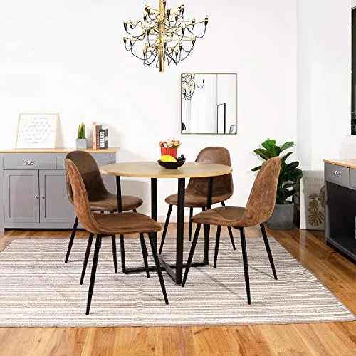 Homy Casa - Lot de 4 chaises - Style vintage et design scandinave - En faux daim - Idéales pour cuisine - Marron
