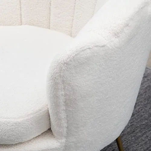 HOMCOM Fauteuil Coquillage Fauteuil Design dim. 79L x 77l x 77H cm Pieds dorés effilés Molleton Polaire Blanc
