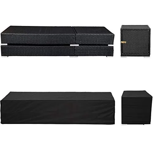 TecTake 2X Chaise Longue Bain de Soleil + Table en Aluminium et Résine Tressée + Deux Set de Housses + Housse de Protection - diverses Couleurs au Choix - (Noir | no. 401500)