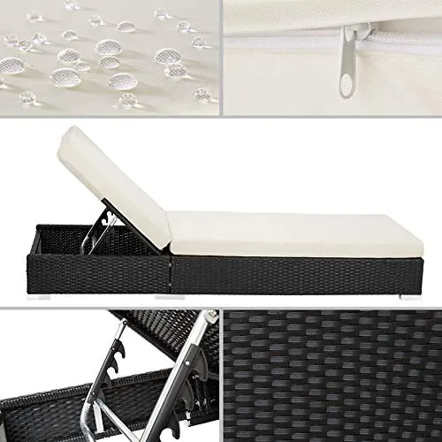 TecTake 2X Chaise Longue Bain de Soleil + Table en Aluminium et Résine Tressée + Deux Set de Housses + Housse de Protection - diverses Couleurs au Choix - (Noir | no. 401500)