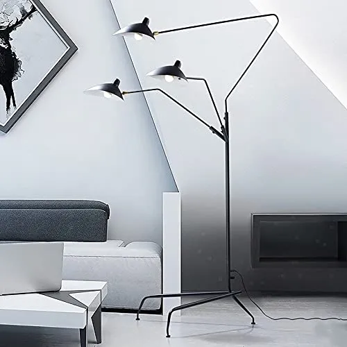 MZXUN Nordic DaWn Spider Serge Mouille Lampadaire à LED pour chambre à coucher Style industriel Simple Salon Couleur de l'abat-jour : 3 têtes Noir