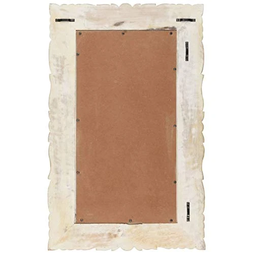 Tidyard Miroir Mural Design, Miroir Rectangulaire à Accrocher, Miroir Cadre en Bois Blanc 80x50 cm Bois de manguier Massif