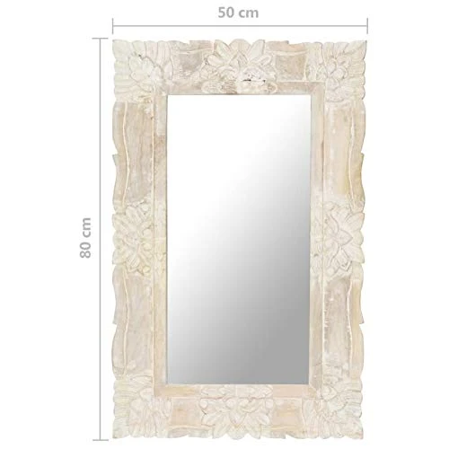 Tidyard Miroir Mural Design, Miroir Rectangulaire à Accrocher, Miroir Cadre en Bois Blanc 80x50 cm Bois de manguier Massif
