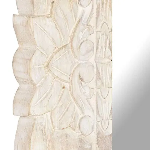 Tidyard Miroir Mural Design, Miroir Rectangulaire à Accrocher, Miroir Cadre en Bois Blanc 80x50 cm Bois de manguier Massif