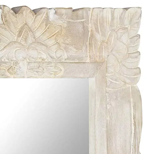 Tidyard Miroir Mural Design, Miroir Rectangulaire à Accrocher, Miroir Cadre en Bois Blanc 80x50 cm Bois de manguier Massif