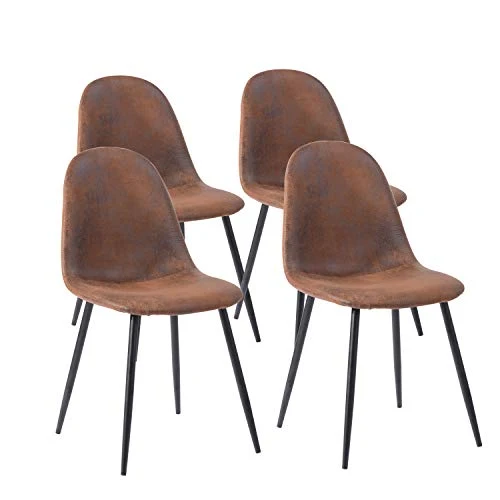 MEUBLE COSY Lot de 4 chaises de salle à manger Scandinave Fauteuil Salon Cuisine Pied Métal Noir Rétro Vintage en suédine Marron