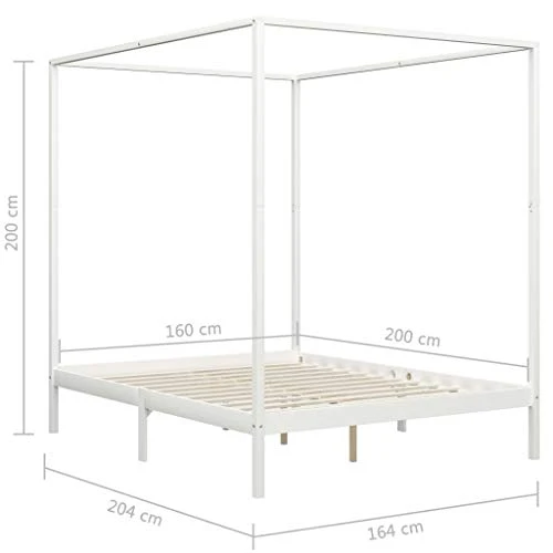 vidaXL Cadre de Lit à Baldaquin Lit Double Lit Adulte Lit Coffre Sommier à Lattes Chambre à Coucher Maison Blanc 160x200 cm Bois de Pin Massif