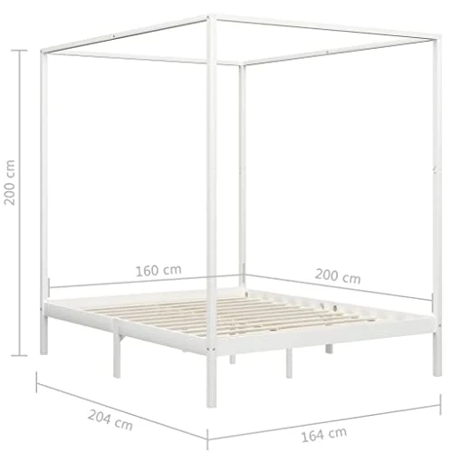 vidaXL Cadre de Lit à Baldaquin Lit Double Lit Adulte Lit Coffre Sommier à Lattes Chambre à Coucher Maison Blanc 160x200 cm Bois de Pin Massif