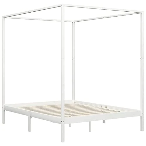 vidaXL Cadre de Lit à Baldaquin Lit Double Lit Adulte Lit Coffre Sommier à Lattes Chambre à Coucher Maison Blanc 160x200 cm Bois de Pin Massif