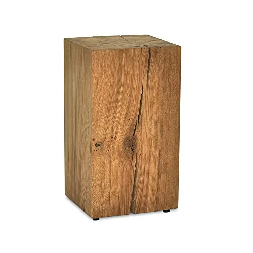 MS FACTORY Bloc de Chêne Massif - Cube en Bois - Rondin de Bois - Bout de Canapé, Colonne de Decoration, Support en Bois, Table Basse Bois, Piédestal pour Fleurs, Table de Chevet - 25 x 25 x 40 cm