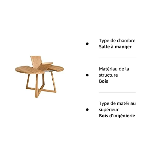 Nordic Story Moby Table de salle à manger extensible ronde en chêne massif avec pieds croisés Style moderne scandinave 4-8 personnes 120-160 x 120 x 75 cm Naturel