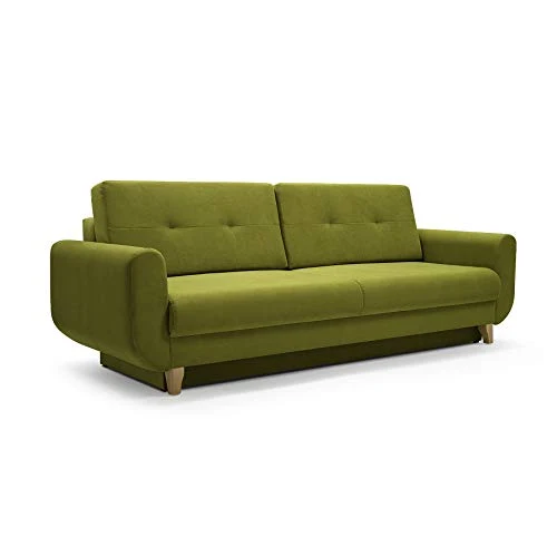 MEUBLO Canapé Convertible en Velours 3 Places Tissu Saphir (Vert Clair)