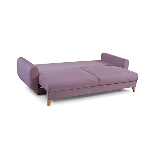 MEUBLO Canapé Convertible en Velours 3 Places Tissu Saphir (Vert Clair)