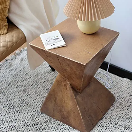 FATIVO Table d’Appoint Design Bois: Bout de Canapé de Salon Carré Béton Léger à 2 Niveaux Guéridon Style Moderne Table de Chevet Rangement pour Salon Bureau Chambre - 46x30x30cm