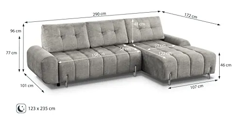 mb-moebel Canapé d'angle Droit/Gauche en lit Convertible avec Coffre 4 Places - Pieds en Métal, en Tissu - Salon & séjour - 290cmx172cmx96cm - Coraline (Droit, Cappuccino)