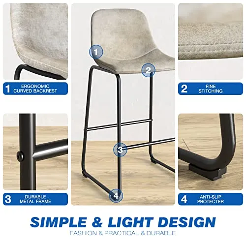RFIVER Lot de 2 Tabouret de Bar, Chaise de Salle à Manger de Style Vintage Confortable avec Siège en Cuir PU et Base en Métal Robuste pour Cuisine Salon, Beige
