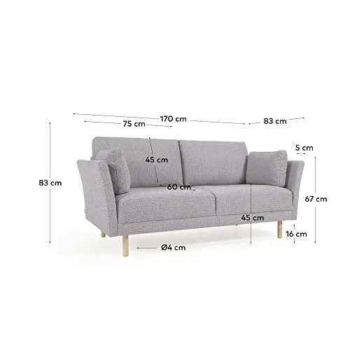 Kave Home - Canapé Gilma 2 Places Gris Clair avec Pieds Finition Naturelle 170 cm