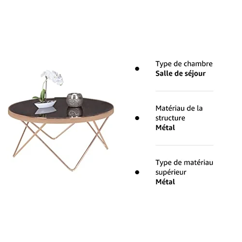 FineBuy Design Table Verre métal ø 82 cm Noir/Cuivre | Table du canapé Moderne | Table Basse en Verre Table | Table de Salon Rond