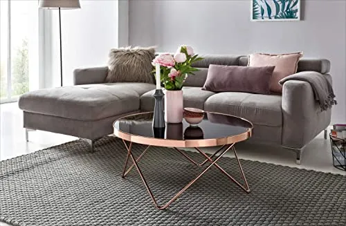 FineBuy Design Table Verre métal ø 82 cm Noir/Cuivre | Table du canapé Moderne | Table Basse en Verre Table | Table de Salon Rond