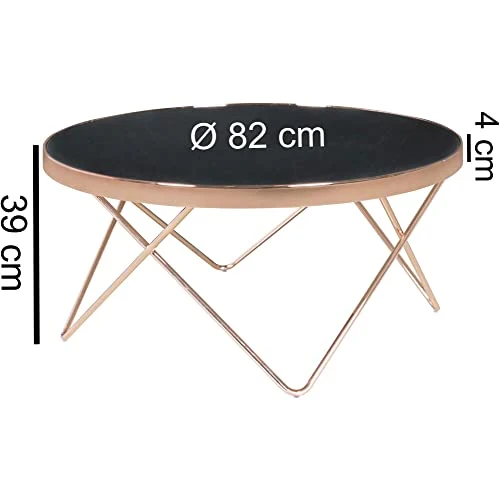 FineBuy Design Table Verre métal ø 82 cm Noir/Cuivre | Table du canapé Moderne | Table Basse en Verre Table | Table de Salon Rond