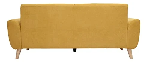 Miliboo Canapé scandinave 3 Places en Tissu Effet Velours Jaune Moutarde et Bois Clair EKTOR