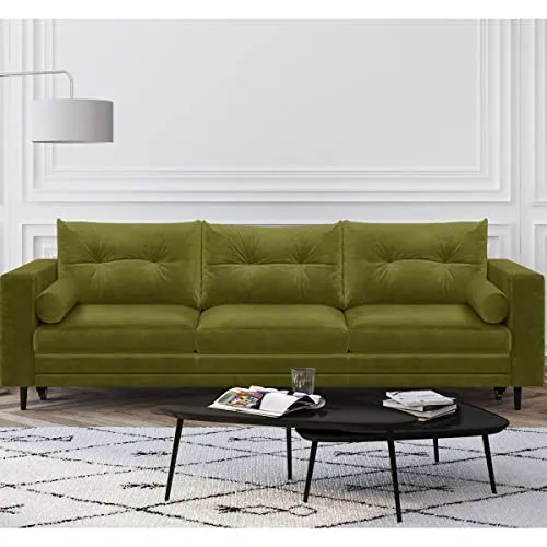 HOMIFAB Canapé 3 Places Convertibles en Velours Vert Olive - Collection Viktor
