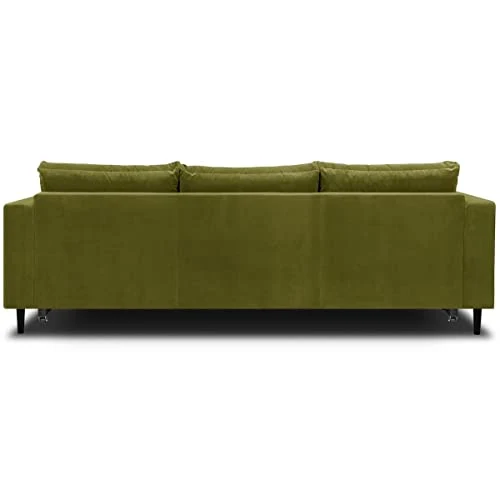 HOMIFAB Canapé 3 Places Convertibles en Velours Vert Olive - Collection Viktor