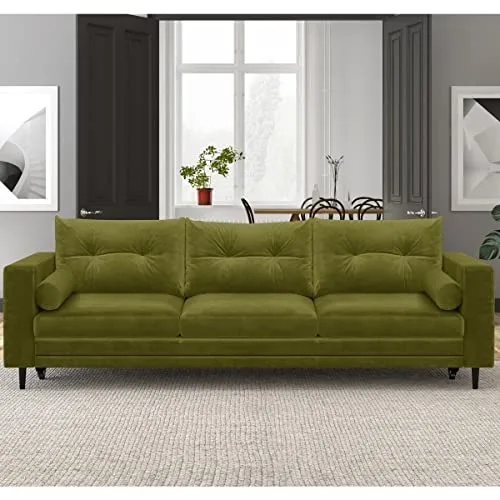 HOMIFAB Canapé 3 Places Convertibles en Velours Vert Olive - Collection Viktor