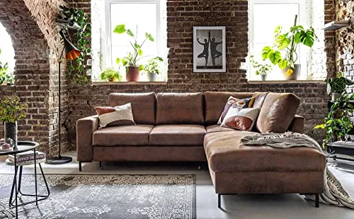 Bobochic - Lilly L - Canapé d'angle L - 5 Places - Convertible - Industriel Vintage - Angle Droit