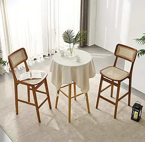 ZNMDOK Tabouret Haut en Bois Massif ， Chaise Simple chez l'habitant, de Bar à la Maison, indonésienne rotin véritable avec Dossier, Dossier Solide et sans Odeur(2 pièces), 40*42*109cm