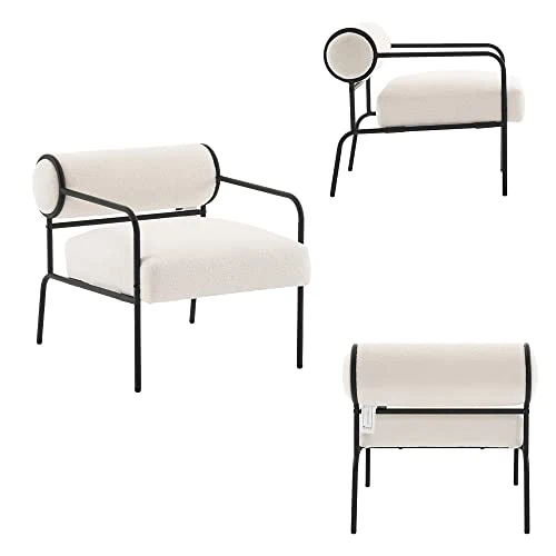 Mingone Fauteuil de Salon Petit Canapé en Laine d'agneau Design Moderne en Tissu avec Accoudoirs pour Salon, Chambre à Coucher (Blanc)